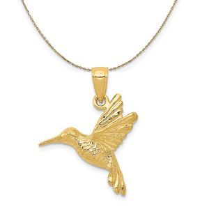 14k Yellow Gold 2D Polished Hummingbird Necklace - 18 Inch